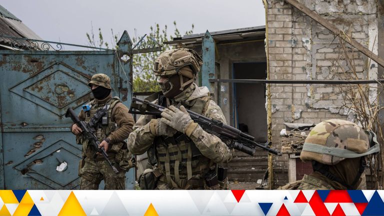 Ukrainian National Guard patrol during a reconnaissance mission in a recently retaken village on the outskirts of Kharkiv, east Ukraine, Saturday, May 14, 2022. (AP Photo/Bernat Armangue)


