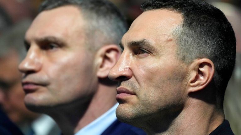 Vitali, left, and Wladimir Klitscko, right, attend the World Economic Forum in Davos.  Photo: AP
