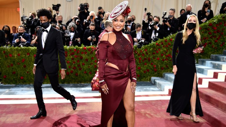 American TV personality La La Anthony opts for a burgundy gown. Pic: AP