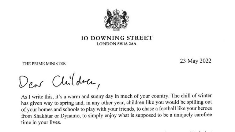 Boris Johnson&#39;s open letter to the children of Ukraine. Downing Street