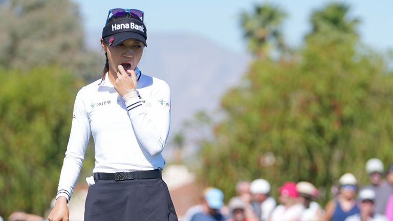 Ko watches her putt in California last month