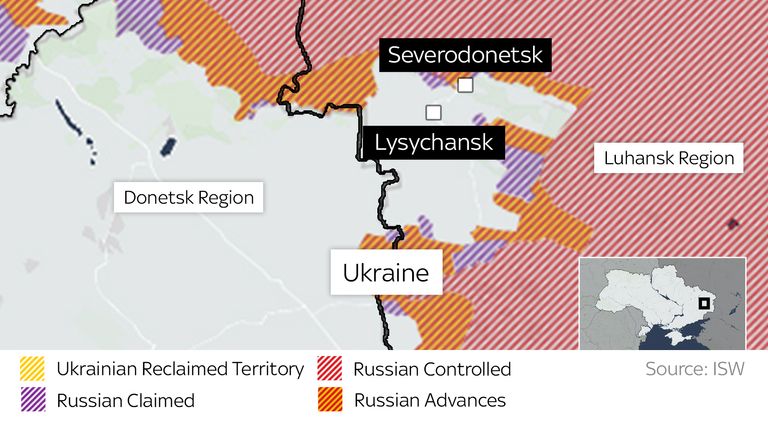 Severodonetsk ve Lysychansk haritası
