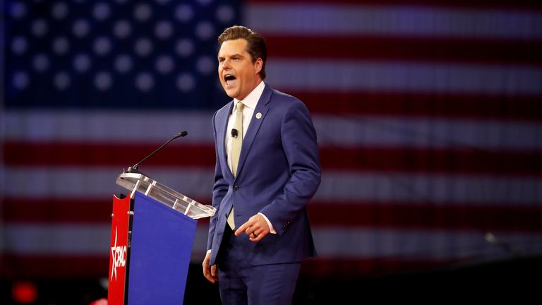 Florida congressman Matt Gaetz at a rally in Florida in February