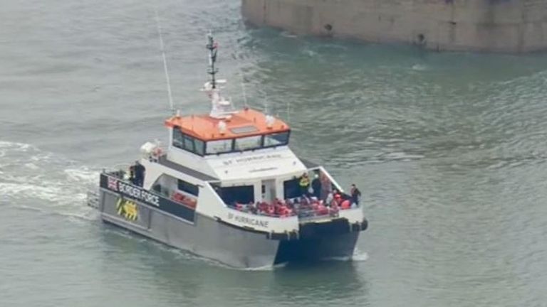 Border Force vessel brings migrants from the Channel to shore
