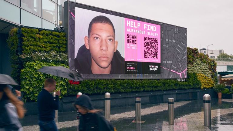 SIGNED UP TO 0001 WEDNESDAY, MAY 25 Undated handout photo released by The Lost People of the Alexander Sloley billboard in Westfield, London.  Missing people posters and billboards have received a facelift, with experts turning to science and technology to make them more memorable.  The charity Missing Peoples hopes the changes will maximize opportunities for the public to interact with the posters and take action.  Release date: Wednesday, May 25, 2022.