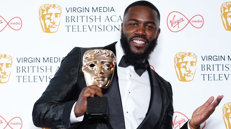 Comedy Entertainment Programme Bafta TV winner Mo Gilligan (centre) for The Latest Show at the Virgin BAFTA TV Awards 2022, at the Royal Festival Hall in London. Picture date: Sunday May 8,