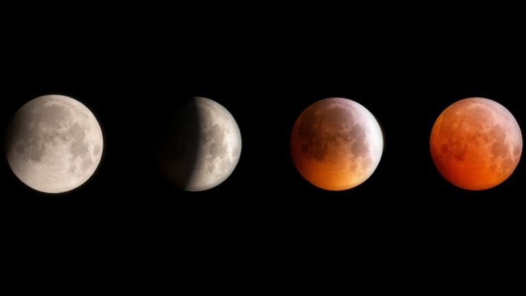 A montage of moon images during a total solar eclipse and a lunar eclipse. Pic: iStock