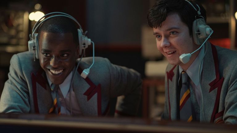 Ncuti Gatwa (L) plays Eric in Netflix&#39;s Sex Education. Pic: Sam Taylor/Netflx
