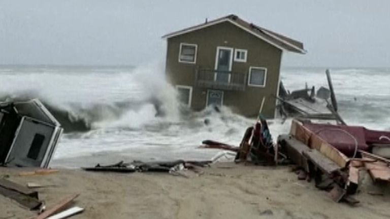 Beach house is swept away on North Carolina coast