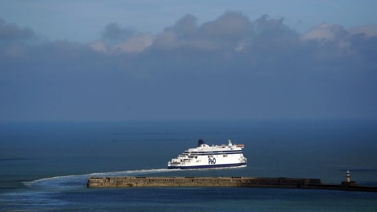The Spirit of Britain is seen leaving the Port of Dover in Kent