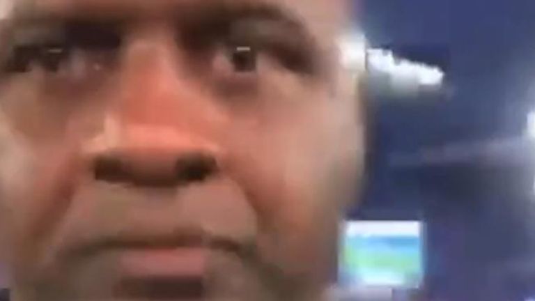 Footage shows a fan swearing at Patrick Vieira on the pitch at Goodison Park after fans took to the grass from the stand.