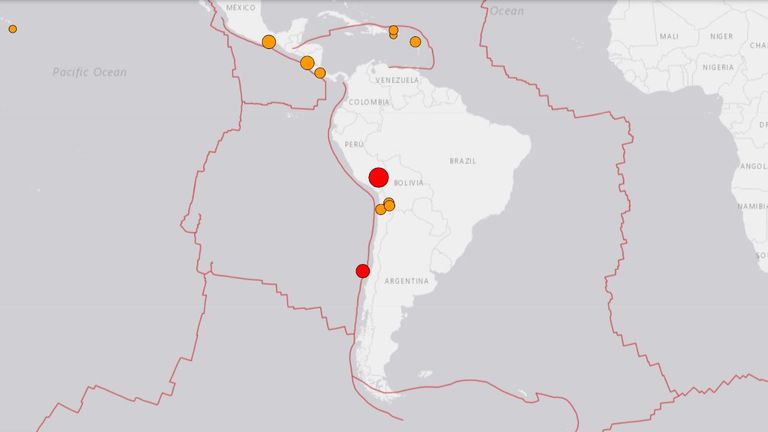 A 6.9 magnitude earthquake has hit southern Peru. Pic: USGS