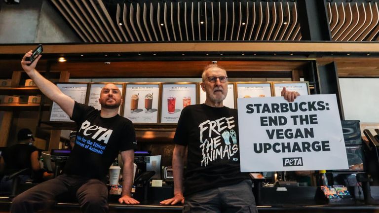 James Cromwell glued himself to the counter and called for the end of price hikes for plant-based milk