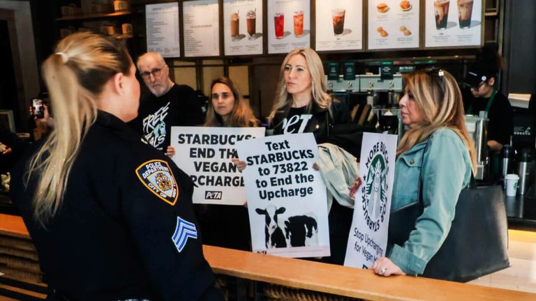 Cromwell joined other activists, who are calling for the end to a surcharge on dairy alternatives in Starbucks