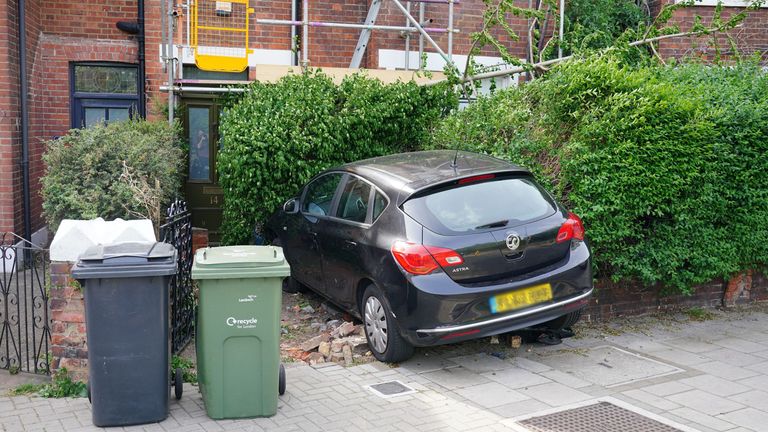 The scene at a ..1.3 million townhouse owned by Prime Minister Boris Johnson which was hit by a car in the early hours. A black Vauxhall Astra crashed into the South London property&#39;s front garden around 1am on Monday, which neighbours described as sounding like "thunder". Picture date: Monday May 9, 2022.