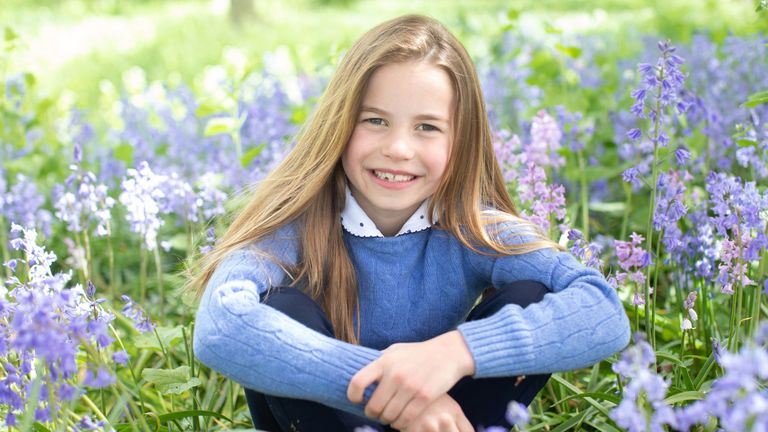 Princess Charlotte surrounded by bluebells. Pic: The Duchess of Cambridge