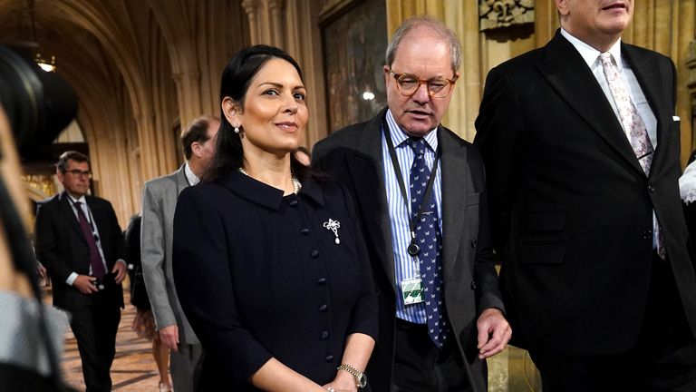 Home Secretary Priti Patel in the Central Lobby at the Palace of Westminster during the State Opening of Parliament in the House of Lords, London. Picture date: Tuesday May 10, 2022.
