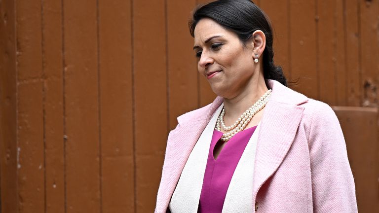 Home Secretary Priti Patel arrives to attend a regional cabinet meeting at Middleport Pottery in Stoke-on-Trent. Picture date: Thursday May 12, 2022.
