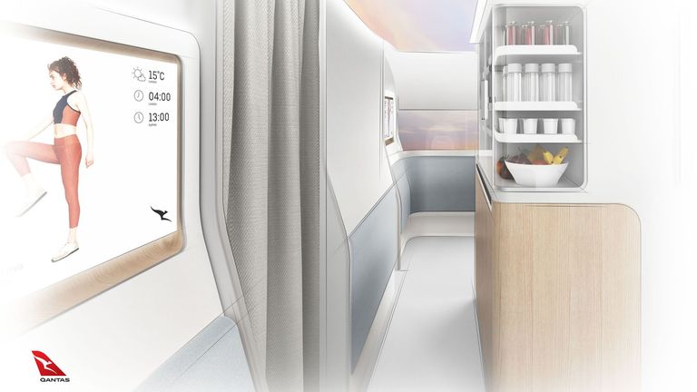 Les avions auront une "zone de bien-être"  avec des collations et des tutoriels d'étirement.  Photo : Qantas