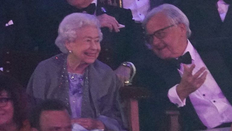 The Queen's image in celebration of the Platinum Jubilee Year A Gallop Through History at the Royal Windsor Horse Show at Windsor Castle