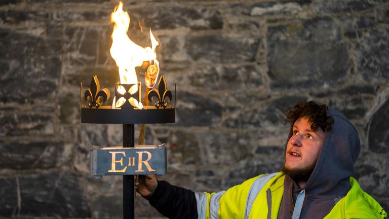 Lewis Wilde tests of one of the gas-fuelled beacons he has made which will be used to signal the start of Queen Elizabeth II&#39;s Platinum Jubilee in June, at the Fountain Designs workshop in Selkirk, in the Scottish Borders. Inspired by the Crown Jewels used at the 1953 coronation the beacons will be among the thousands lit by communities, charities and other groups across the country and overseas territories in the first community event of June&#39;s four-day Jubilee Weekend. Picture date: Wednesday March 9, 2022.