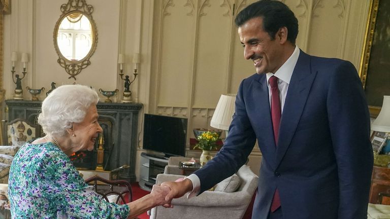The Queen welcomed the Emir of Qatar to Windsor Castle on Monday 