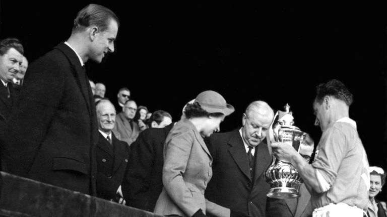The Queen at the FA Cup final between Bolton Wanderers and Blackpool FC in 1953