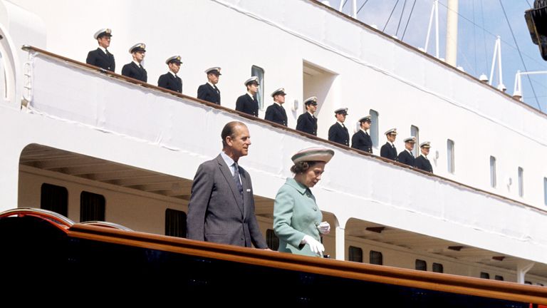 The Queen and Prince Philip on board the Royal Britannia at Portsmouth in June 1977