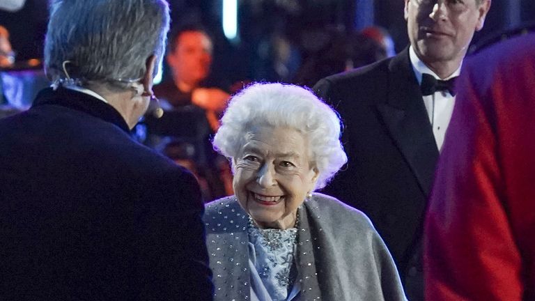 Queen Elizabeth II meets Alan Tichmarsh as she departs following the A Gallop Through History Platinum Jubilee celebration at the Royal Windsor Horse Show at Windsor Castle. Picture date: Sunday May 15, 2022.
