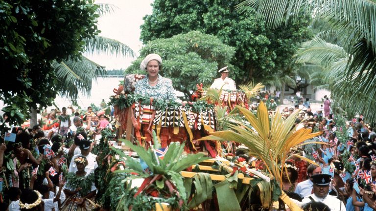 Visits to regions like the Pacific and Oceania have provided some of the most colourful of the Queen&#39;s reign, like when she was carried shoulder high in canoes during her visit to Tuvalu in 1982
