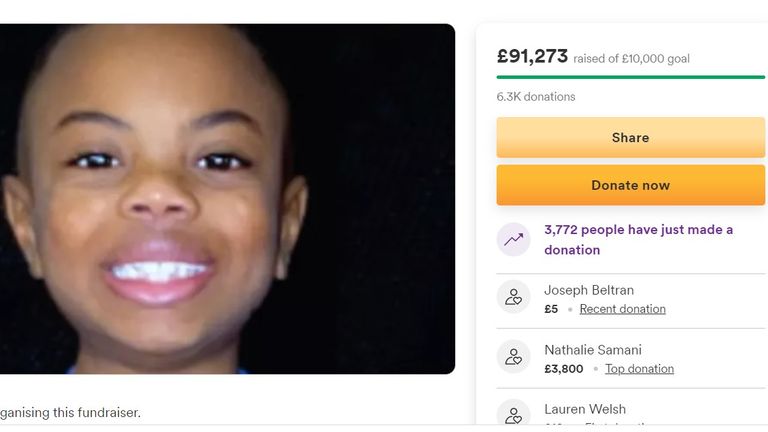 Raheem Bailey who lost a finger while fleeing bullies.  Nearly £100,000 has been donated for a prosthetic limb.  Pic: gofundme