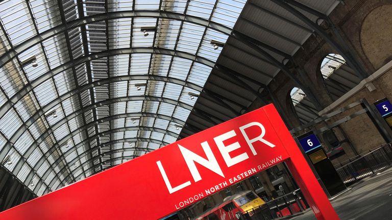 Branding promoting the LNER (London North Eastern Railway) rail operator is seen at Kings Cross Station in London, Britain June 24, 2018. REUTERS/Toby Melville
