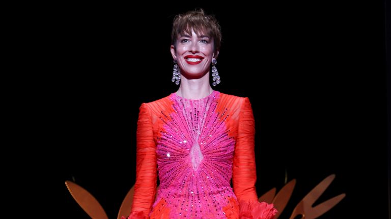 Jury member Rebecca Hall appears at the opening ceremony of the 75th international film festival, Cannes, southern France, Tuesday, May 17, 2021. (Photo by Vianney Le Caer/Invision/AP)