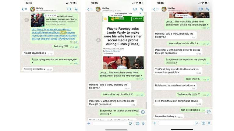 EDITORS NOTE LANGUAGE IN MESSAGES Screen grab dated 23/06/16 issued by Kingsley Napley of text messages between Rebekah and Jamie Vardy after reports Wayne Rooney was asked to tell Jamie Vardy his wife needed to reduce her media presence. This content has been shown as evidence at the Royal Courts Of Justice, London, in the libel proceedings between Rebekah Vardy and Coleen Rooney. Issue date: Friday May 20, 2022.