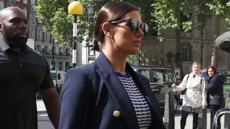 Rebekah Vardy arrives at the Royal Courts Of Justice, London, as the high-profile libel battle between Rebekah Vardy and Coleen Rooney enters its third day. Picture date: Thursday May 12, 2022.
