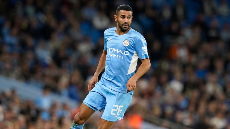 September 21, 2021, Manchester, United Kingdom: Manchester, England, 21st September 2021. Riyad Mahrez of Manchester City during the Carabao Cup match at the Etihad Stadium, Manchester. Picture credit should read: Andrew Yates / Sportimage(Credit Image: © Andrew Yates/CSM via ZUMA Wire) (Cal Sport Media via AP Images)