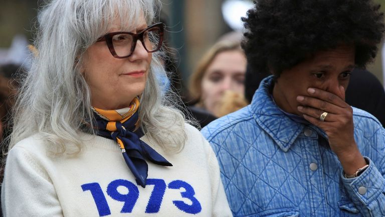 People protest after the leak of a draft majority opinion written by Justice Samuel Alito, preparing for a majority of the court to overturn the landmark Roe v. Wade abortion rights decision later this year, in New York City, U.S., May 3, 2022. REUTERS/Yana Paskova