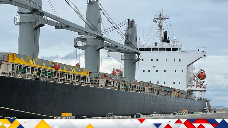 A cargo vessel loaded with 60,000 tonnes of grain has been unable to leave Odesa