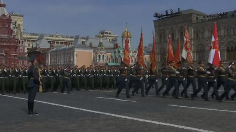 Russian troops rehearsed in Moscow’s Red Square for Victory Day, the biggest patriotic holiday of the year that celebrates the Soviet triumph over Nazi Germany. 
