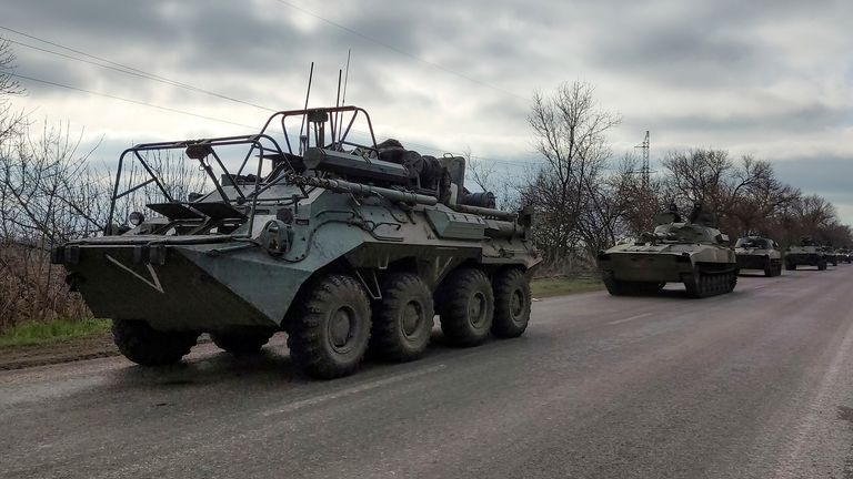 Russian military convoy in the Donbas region. Pic: AP