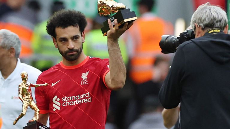 Salah with the golden boot and Premier League playmaker trophies