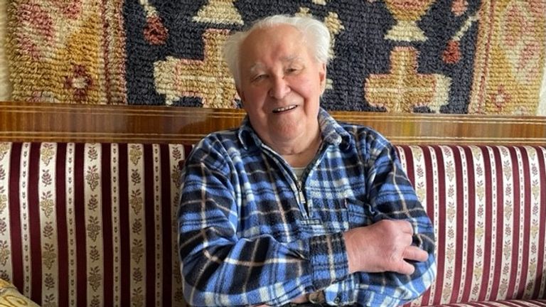 91-year-old Seppo Koivupuri, who as a child witnessed the winter war 1939/40 between the Soviet Union and Finland, on a sofa in his living-room in Lappeenranta, Finland ; 14 May 2022