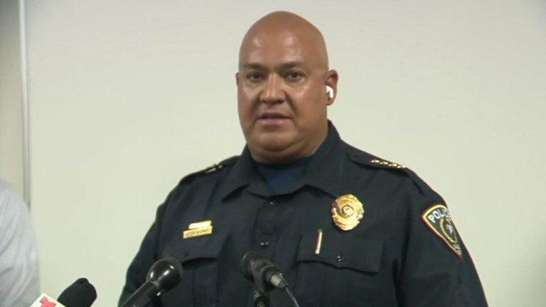 Police Chief of Uvalde Pete Arredondo gives a statement after a elementary school shooting.