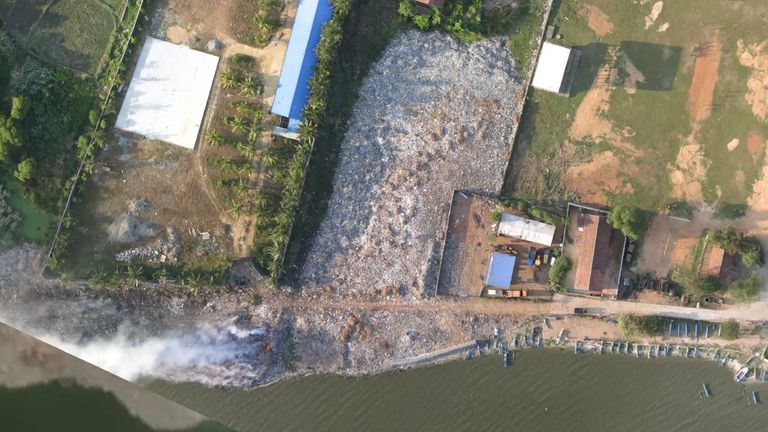 A fired had broken out at this site in Sri Lanka. Pic: Maxar Technologies/Earthrise Media