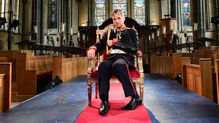 Toby Manley in the lead role of the new production of Shakespeare's Richard III by Theatre company Antic Disposition at Temple Church, London.