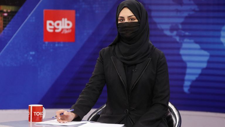 Khatereh Ahmadi in a newsroom at TOLOnews in Kabul