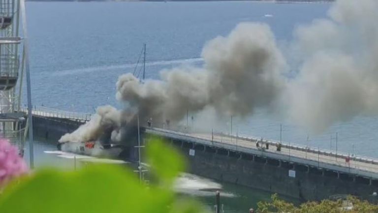 An 85ft yacht is on fire in Torquay Marina