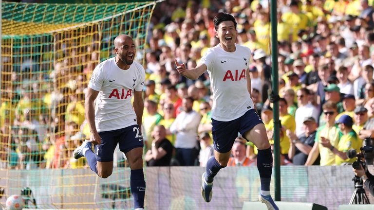 Son Heung-min scored two as Spurs secured Champions League action by thrashing Norwich