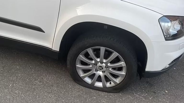 Carly Bateman&#39;s car tyre was deflated by climate activists called the Tyre Extinguishers