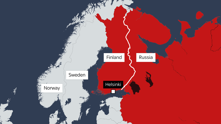 Finlandia memiliki perbatasan yang panjang dengan Rusia. 